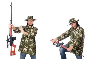 Asker beyaz izole silah ile