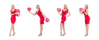 giftbox üzerinde beyaz izole kadın