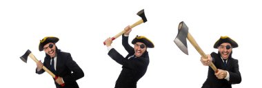 Korsan işadamı beyaz izole balta ile