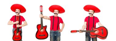 sandmountainüzerinde beyaz izole Meksikalı gitarist