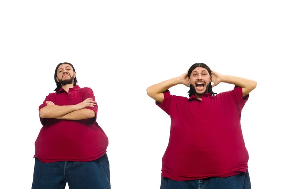 Overgewicht man geïsoleerd op de witte — Stockfoto