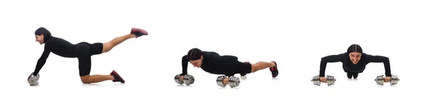 Hombre haciendo ejercicio con mancuernas aisladas en blanco —  Fotos de Stock