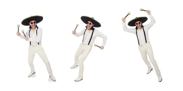 흰색으로 고립 된 마라카스를 가진 웃긴 멕시코 사람 — 스톡 사진