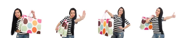 Woman with shopping bags isolated on white — Stock Photo, Image