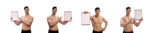 Pria berotot dengan pad kosong untuk pesan Anda — Stok Foto