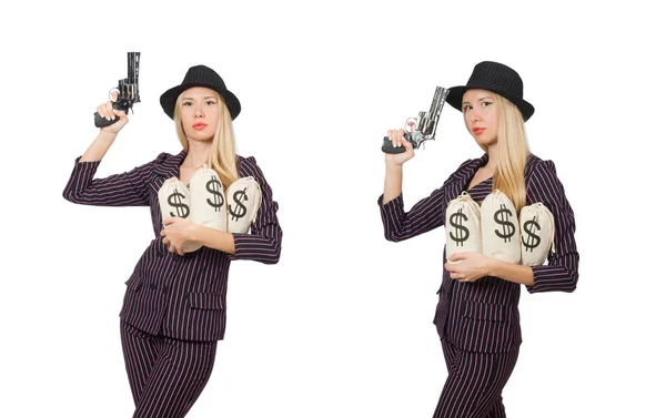 Woman gangster with gun in vintage concept — Stock Photo, Image