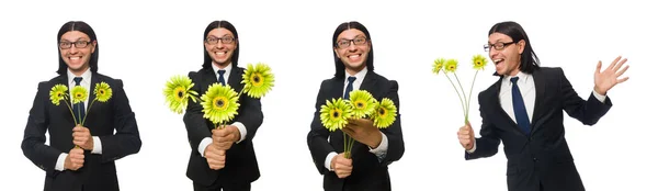 Hombre de negocios guapo con flor aislada en blanco —  Fotos de Stock