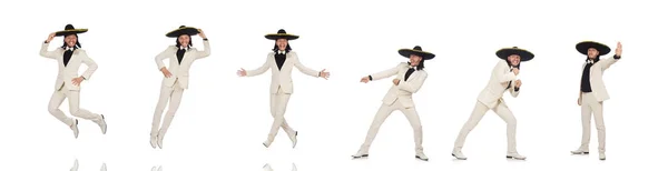 Divertido mexicano en traje y sombrero aislado en blanco — Foto de Stock