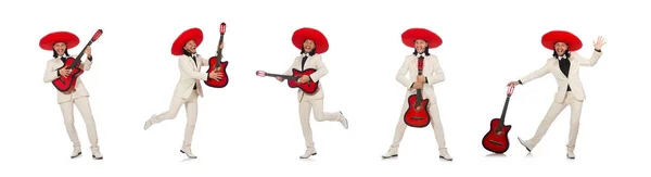 Drôle mexicain en costume tenant la guitare isolée sur blanc — Photo