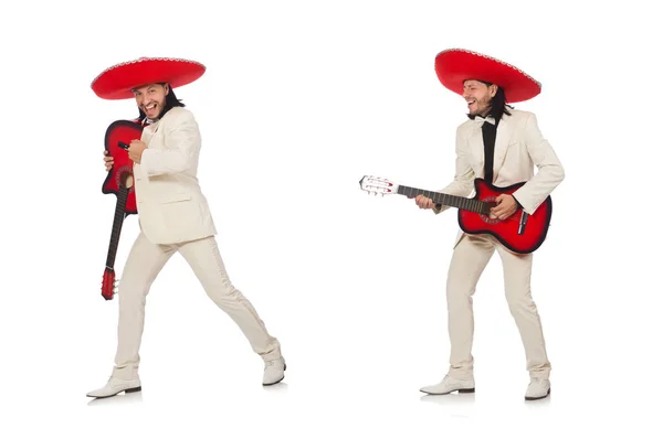 Drôle mexicain en costume tenant la guitare isolée sur blanc — Photo