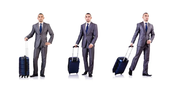 Üzletember fehér bőrönddel — Stock Fotó