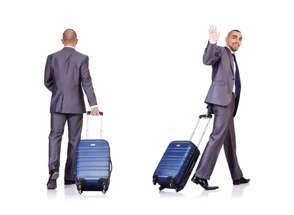 Businessman with luggage on white — Stock Photo, Image