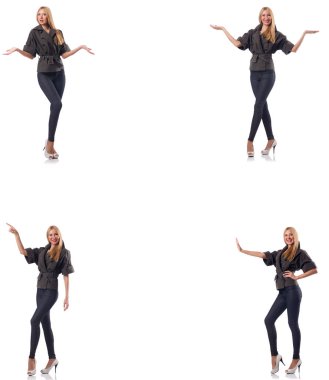 Moda elbiseli kadın, beyaz tenli.