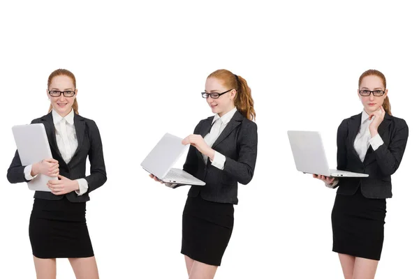 Zakenvrouw met laptop geïsoleerd op wit — Stockfoto