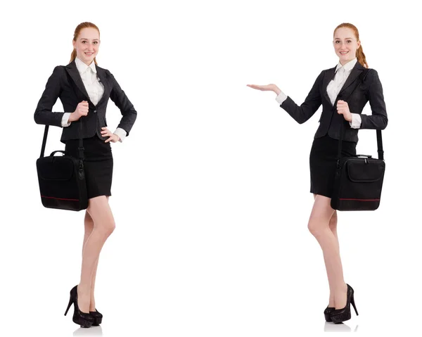 Businesswoman with handbag isolated on white — Stock Photo, Image