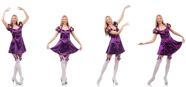 Όμορφη χορεύτρια σε μωβ φόρεμα — Φωτογραφία Αρχείου