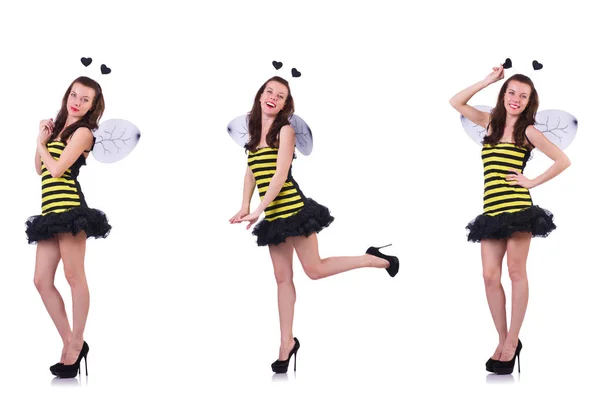 Young woman in bee costume isolated on white — Stock Photo, Image