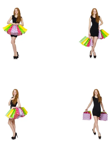 Bolsas de mujer joven en concepto de shopaholic — Foto de Stock