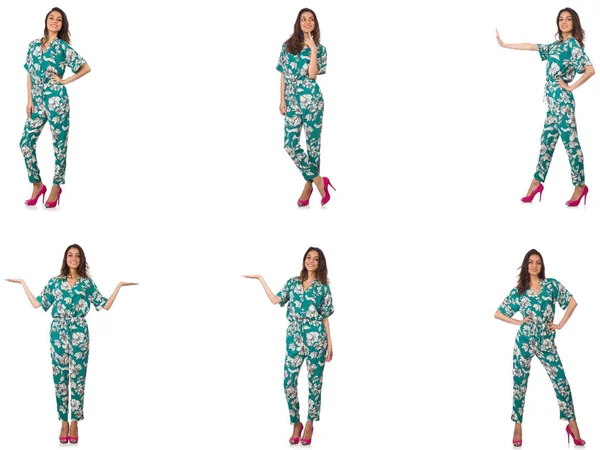 Collage van de vrouw in de mode kijken geïsoleerd op wit — Stockfoto