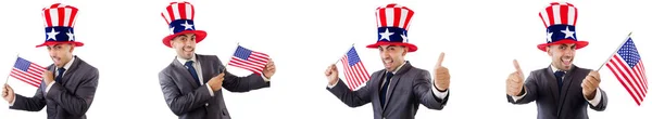 미국 모자와 깃발을 가진 남자 — 스톡 사진