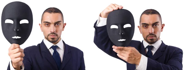 Ung man med svart mask isolerad på vit — Stockfoto