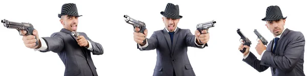 Ung gangster i kostym med handeldvapen — Stockfoto