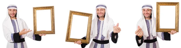 Arab man with picture frame isolated on white — Stock Photo, Image