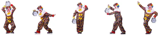 Funny male clown with alarm-clock — Stock Photo, Image