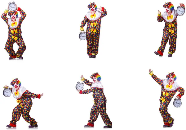 Buffo clown maschio con sveglia — Foto Stock