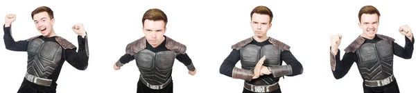 Young funny man in armour suit — Stock Photo, Image