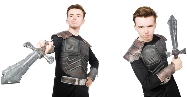 Young funny man in armour suit — Stock Photo, Image