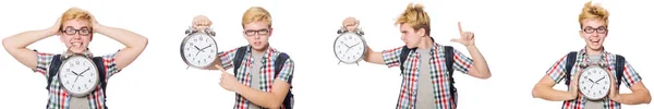 Jongen met alarm-clock in tijd management concept — Stockfoto