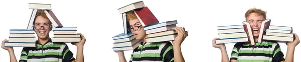 Молодой студент с книгами изолированы на белом — стоковое фото