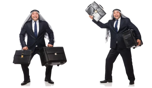 Arabischer Geschäftsmann mit Koffer isoliert auf weißem Grund — Stockfoto
