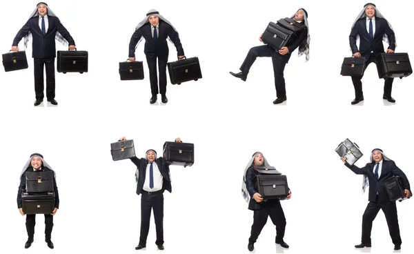 Arabischer Geschäftsmann mit Koffer isoliert auf weißem Grund — Stockfoto