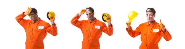 Contractor employee wearing coveralls isolated on white — Stock Photo, Image