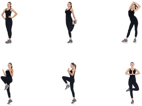 Mujer joven haciendo ejercicios aislados en blanco —  Fotos de Stock