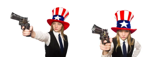 Frau trägt Hut mit amerikanischen Symbolen — Stockfoto