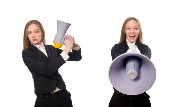 Funny businesswoman in business concept on white — Stock Photo, Image