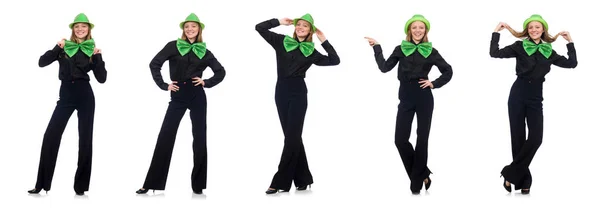 Jonge vrouw met groene reus ' bow-tie — Stockfoto