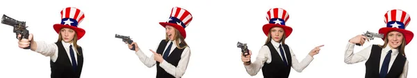 Collage with woman and american hat — Stock Photo, Image