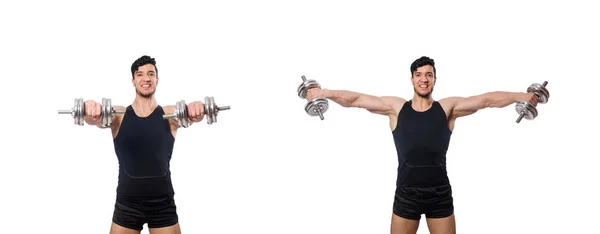 Man with dumbbells isolated on white — Stock Photo, Image