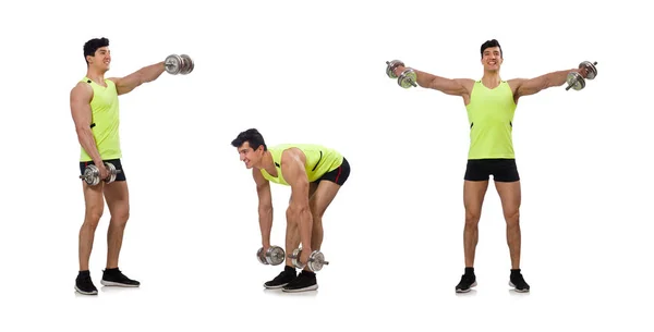 Muscular ripped bodybuilder with dumbbells — Stock Photo, Image