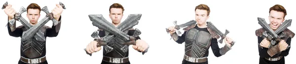 Young funny man in armour suit — Stock Photo, Image