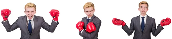 Beyaz izole boks eldivenli genç yaş — Stok fotoğraf