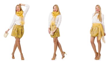 Kadın kolajı beyaz üzerinde izole görünüyor.