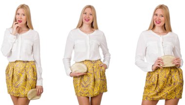 Kadın kolajı beyaz üzerinde izole görünüyor.