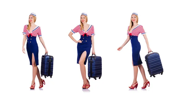 Airhostess com bagagem em branco — Fotografia de Stock