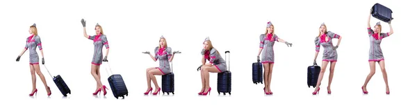 Airhostess com bagagem em branco — Fotografia de Stock