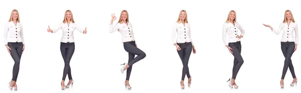 Mulher Bonita Calças Isoladas Branco — Fotografia de Stock